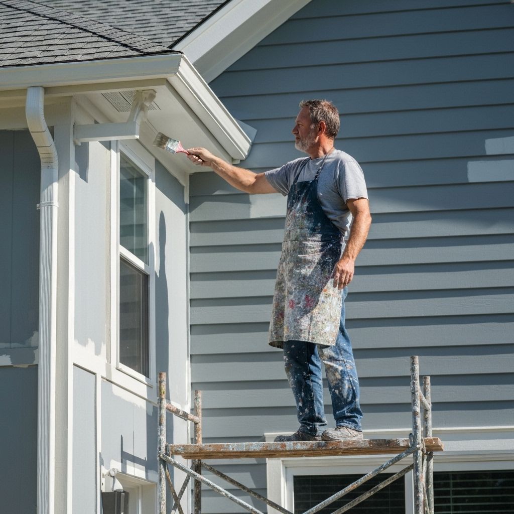 Exterior house painting on scaffolding
