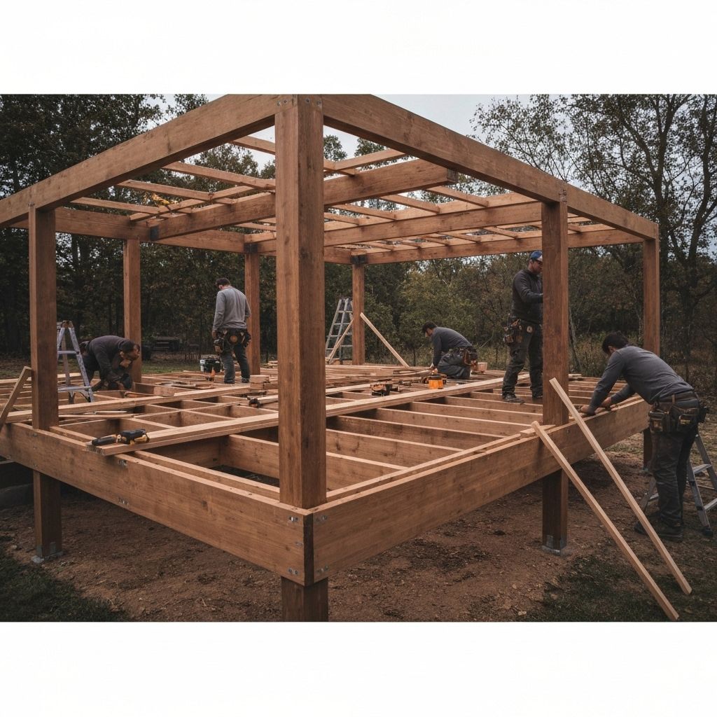 Custom wooden deck construction